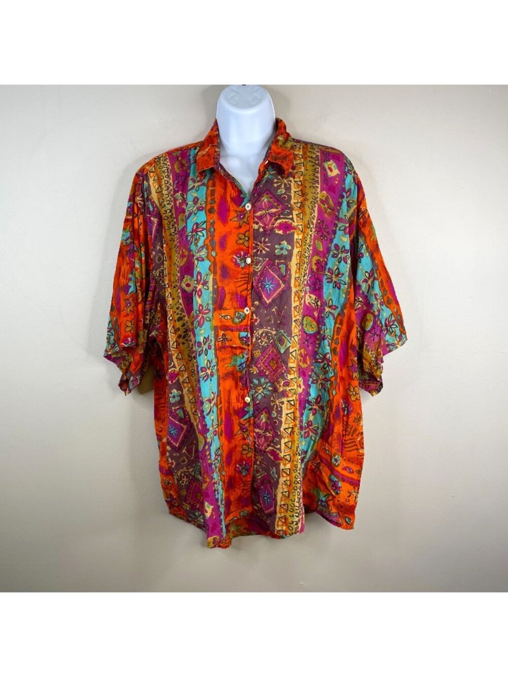 Vintage Beachy Button Up Top Womens Medium Vacation Resort Layer Oversized Tunic